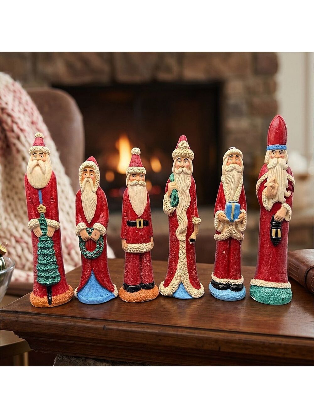 Set of 6 Vtg. Santa Claus Hinged Trinket Box Ceramic Christmas Figurine 6"-7.5"